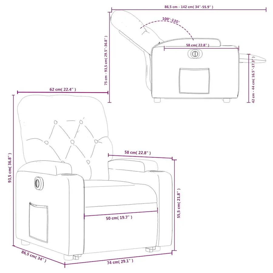 Fauteuil inclinable électrique marron foncé tissu - 17