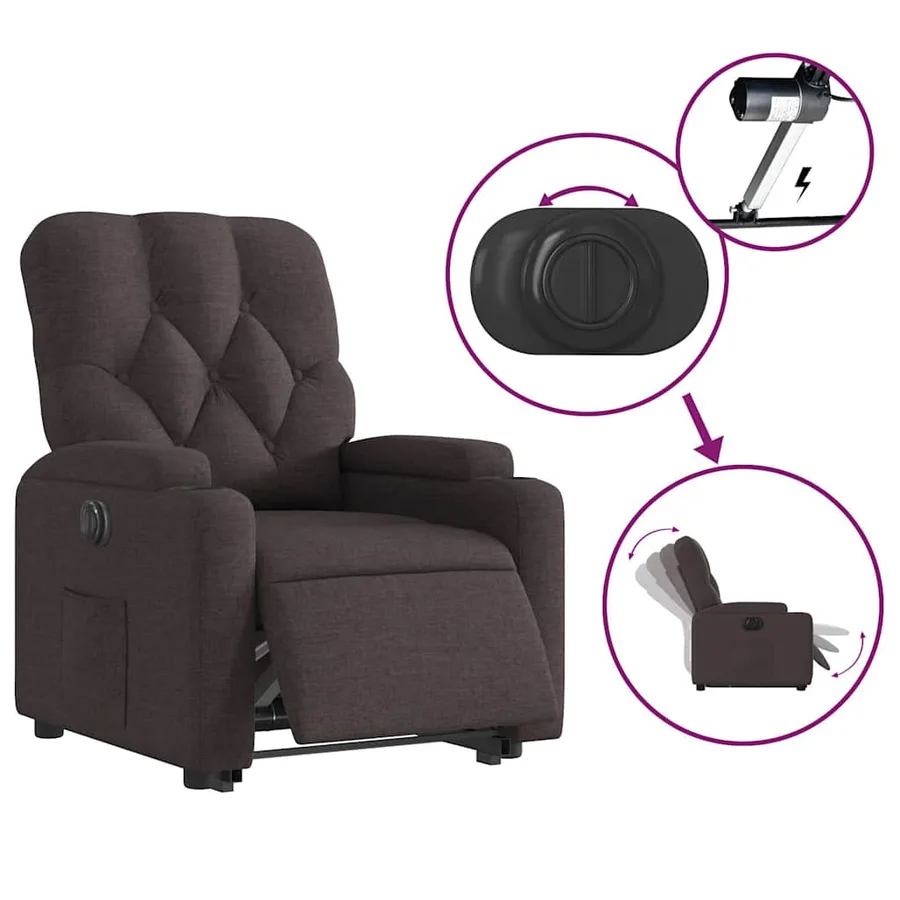 Fauteuil inclinable électrique marron foncé tissu - 6
