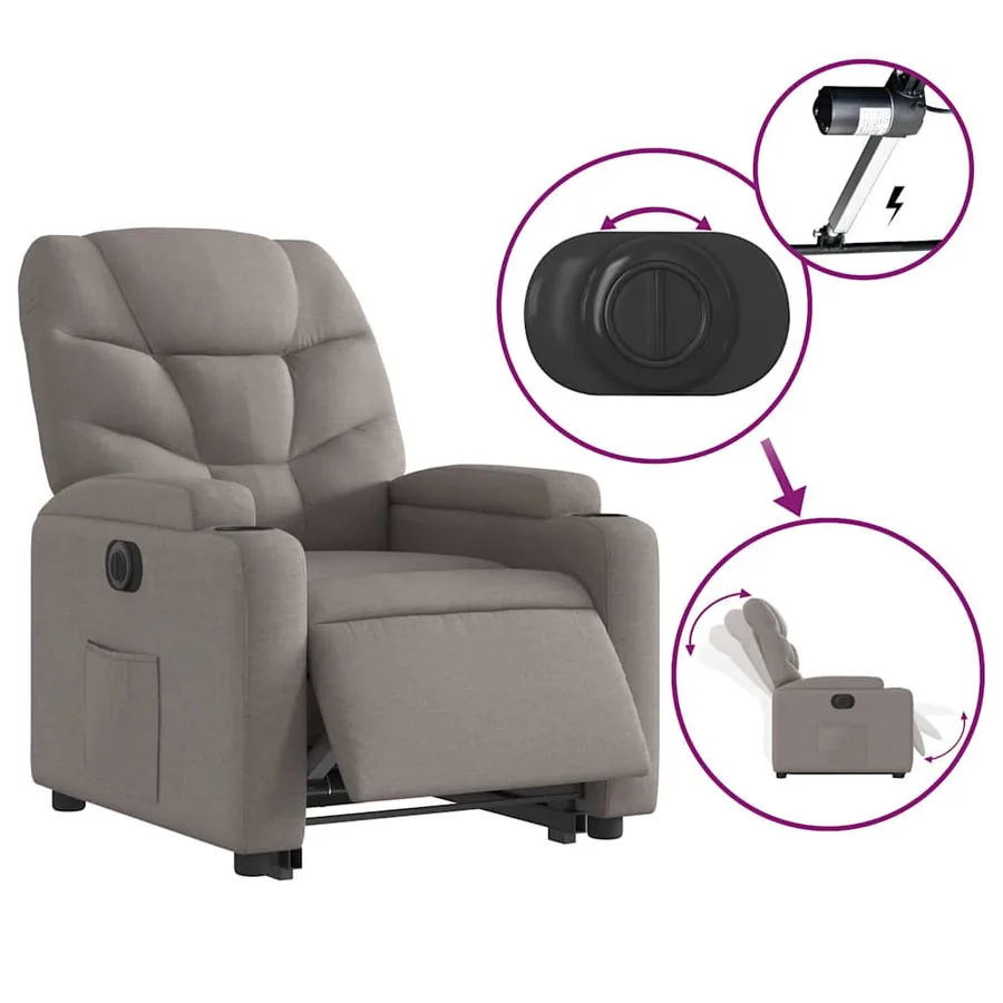 Fauteuil inclinable électrique taupe tissu - 6