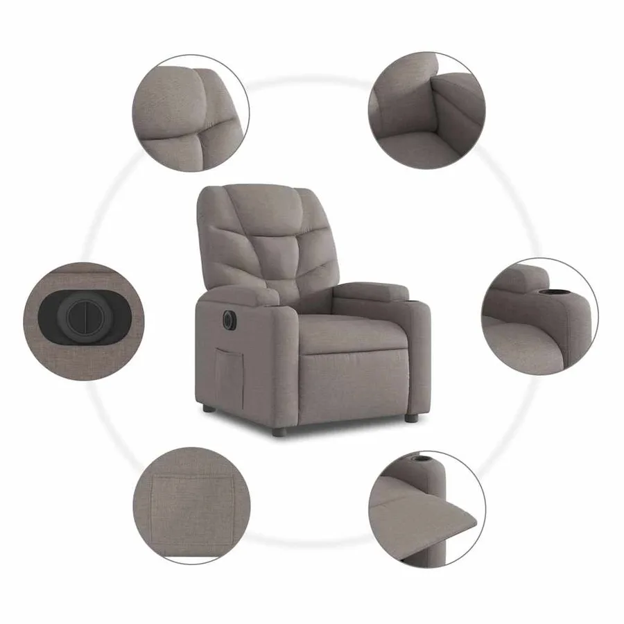 Fauteuil inclinable électrique taupe tissu - 8