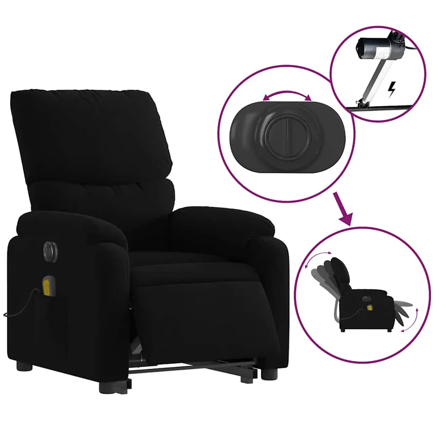 Fauteuil inclinable de massage électrique Noir Tissu - 6