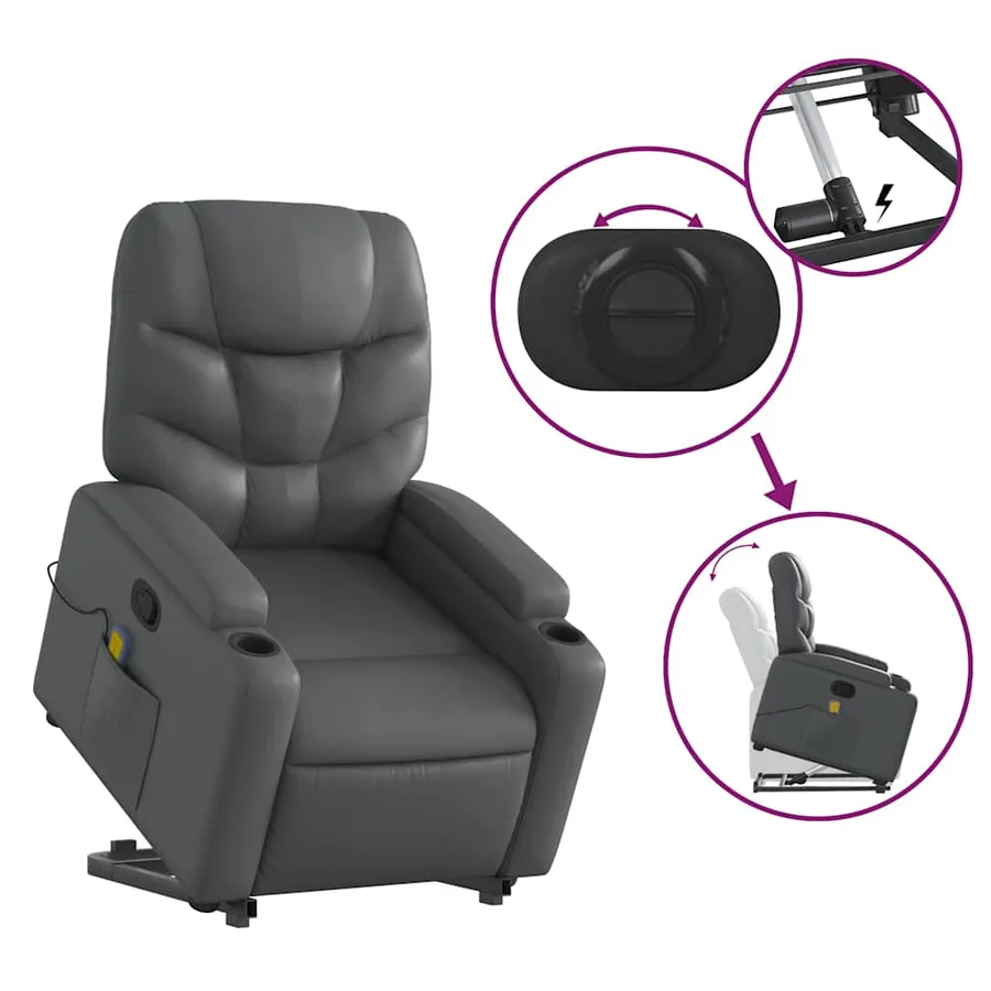 Fauteuil inclinable de massage Gris Similicuir - 6