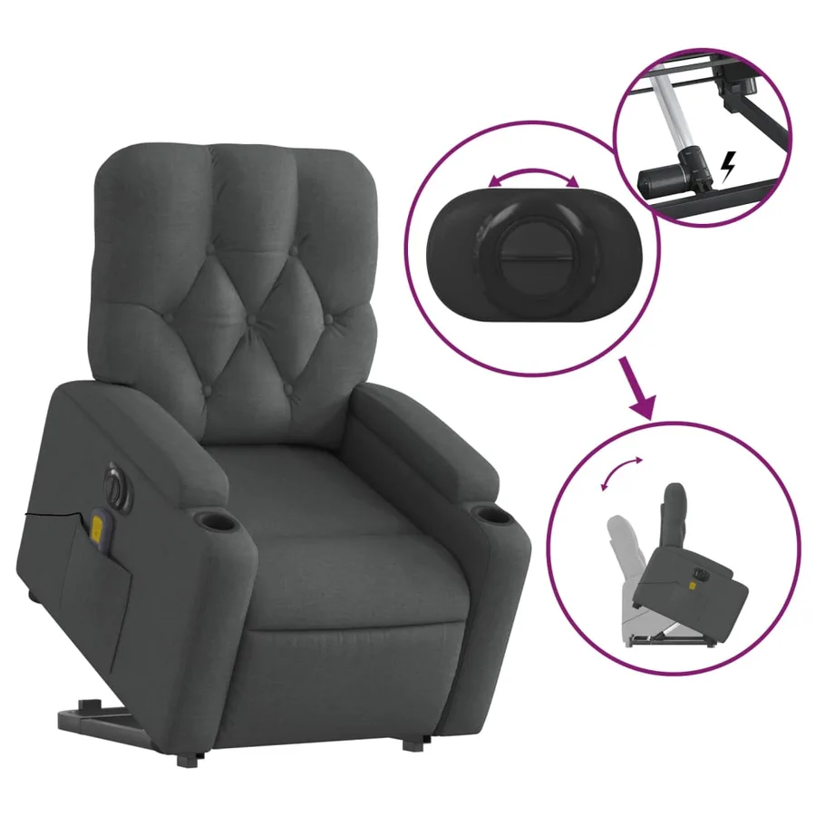 Fauteuil inclinable de massage électrique Gris foncé Tissu - 11