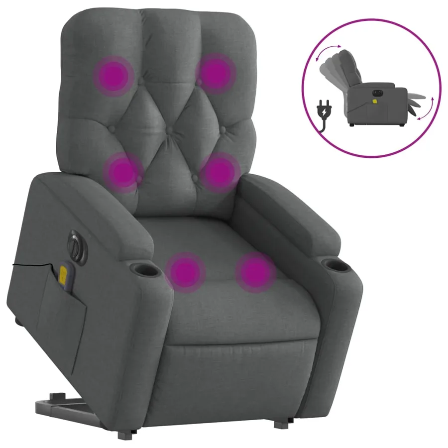 Fauteuil inclinable de massage électrique Gris foncé Tissu - 2