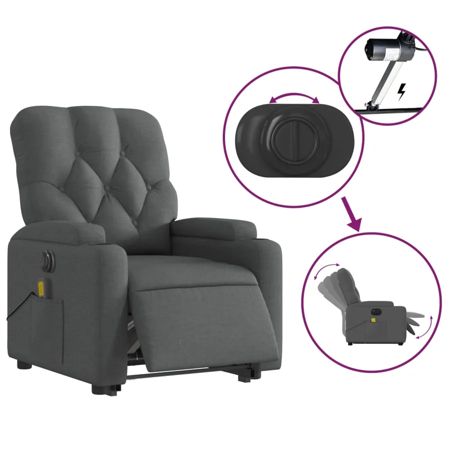 Fauteuil inclinable de massage électrique Gris foncé Tissu - 6