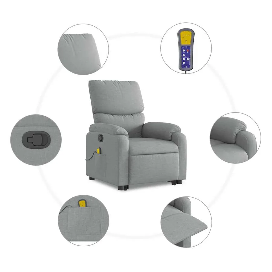 Fauteuil de massage inclinable Gris clair Tissu - 8