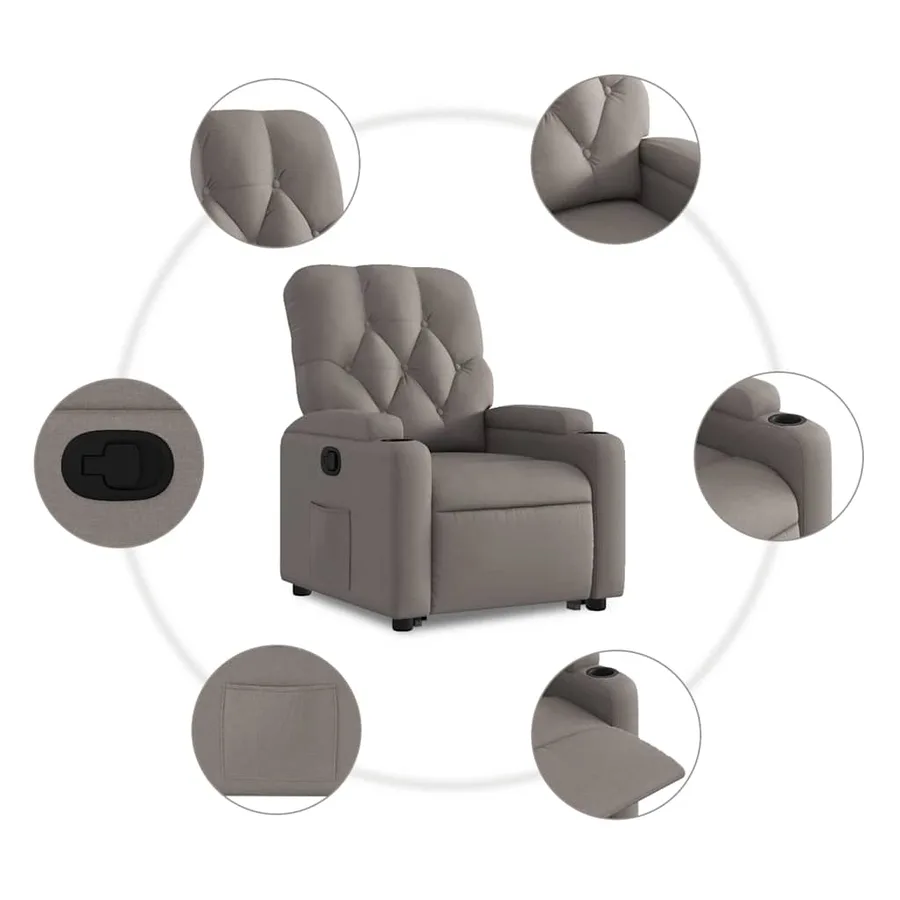 Fauteuil inclinable taupe tissu - 8
