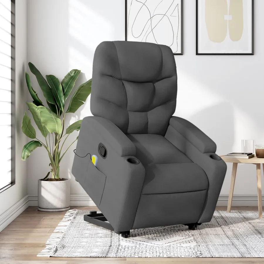 Fauteuil de massage inclinable Gris foncé Tissu - 16
