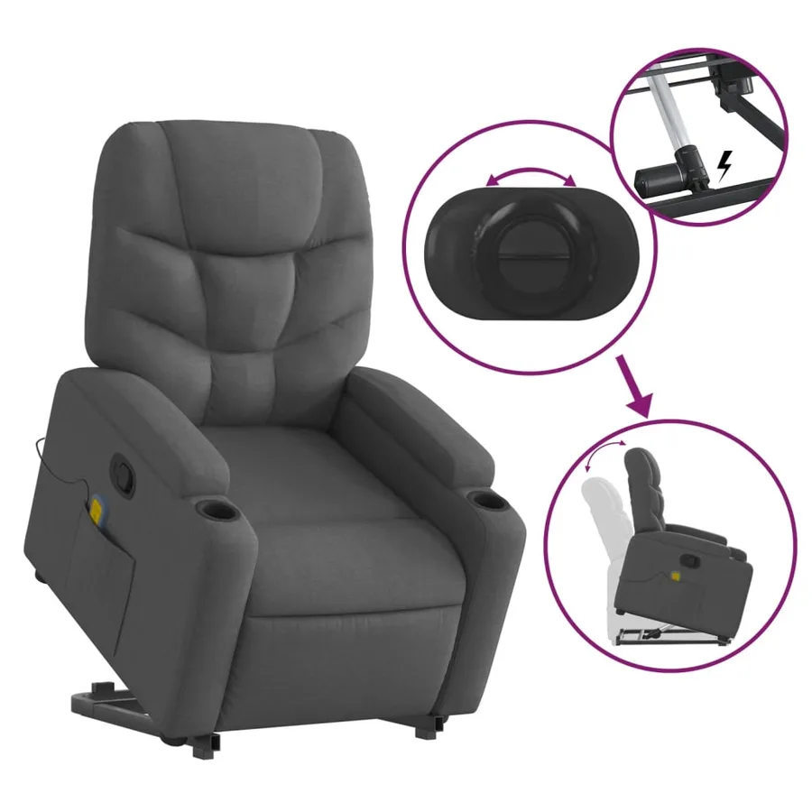 Fauteuil de massage inclinable Gris foncé Tissu - 6