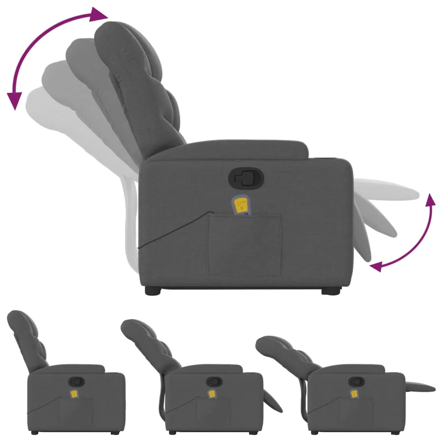 Fauteuil de massage inclinable Gris foncé Tissu - 7