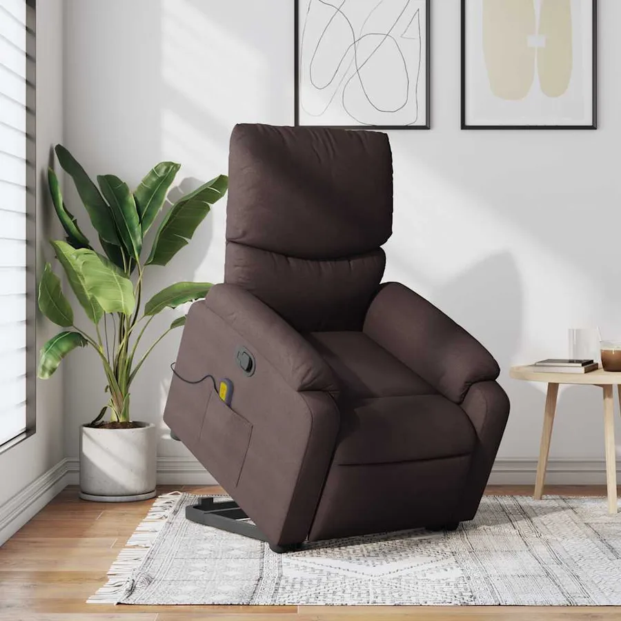 Fauteuil inclinable de massage Marron foncé Tissu - 15