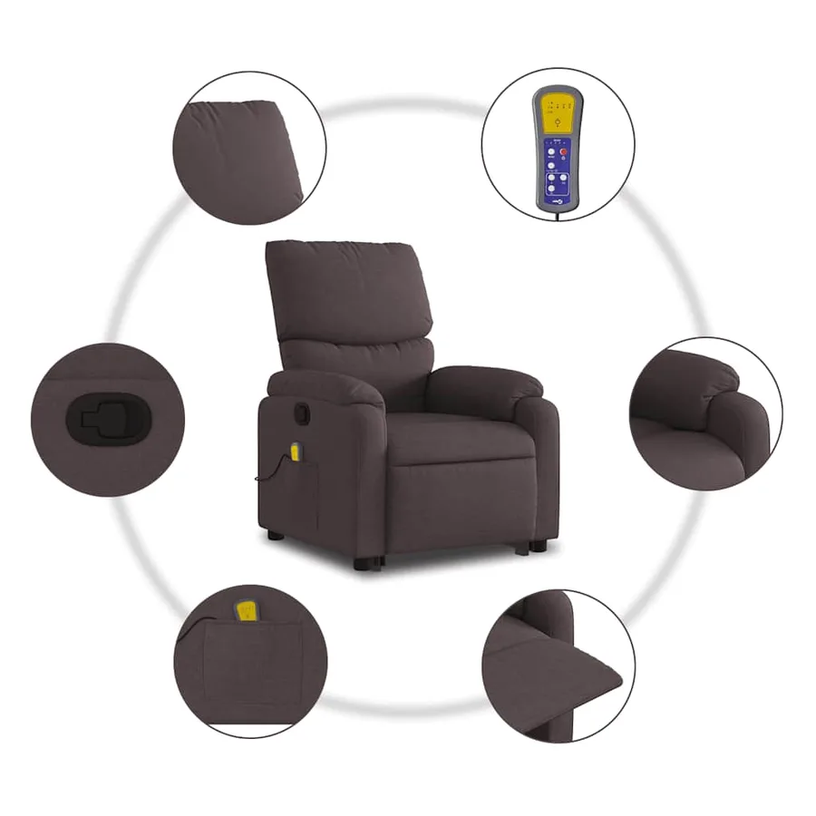Fauteuil inclinable de massage Marron foncé Tissu - 8