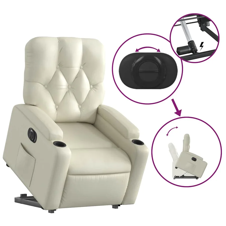 Fauteuil inclinable électrique crème similicuir - 11