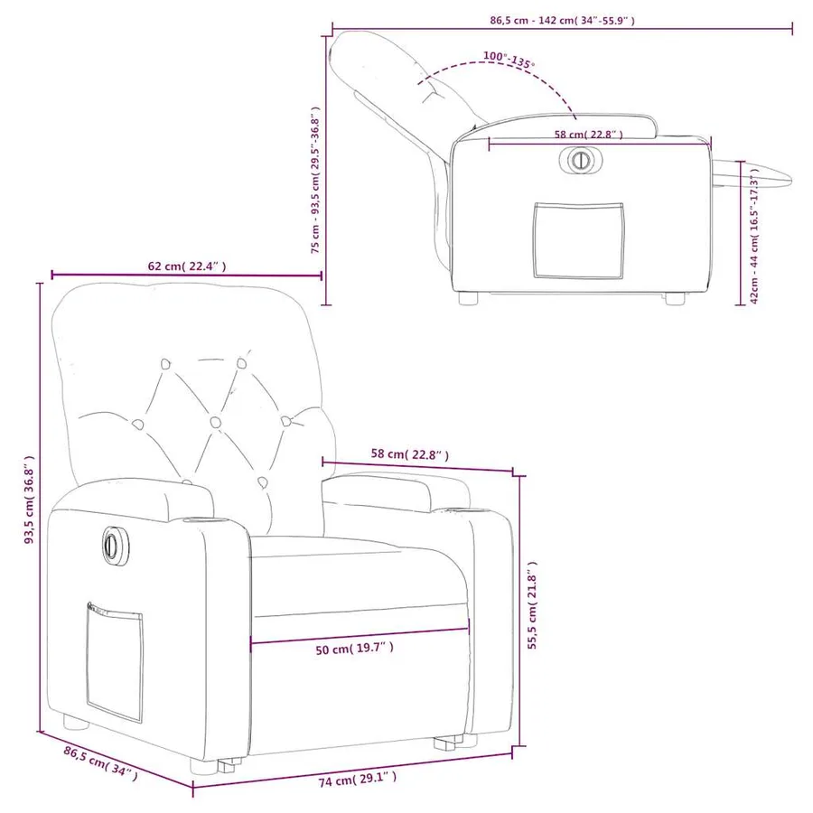 Fauteuil inclinable électrique crème similicuir - 17