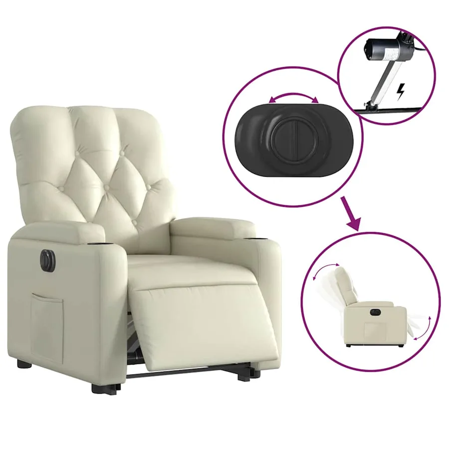 Fauteuil inclinable électrique crème similicuir - 6
