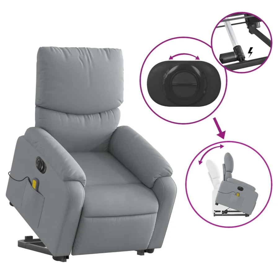 Fauteuil inclinable de massage électrique Gris clair Tissu - 11