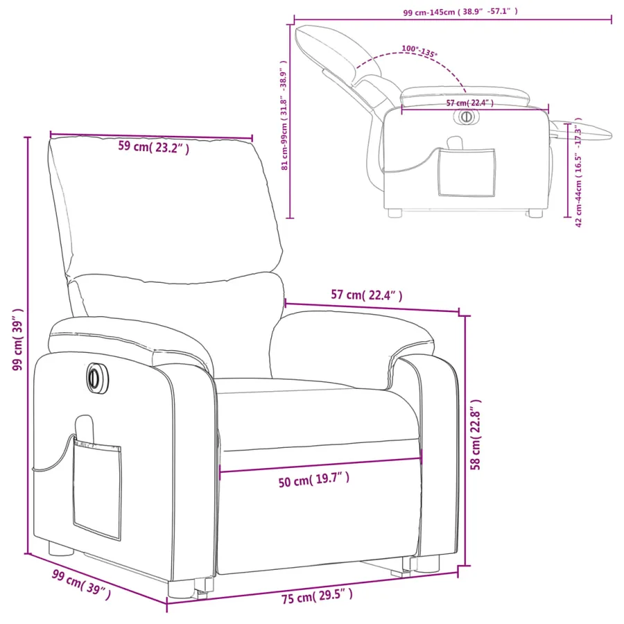 Fauteuil inclinable de massage électrique Gris clair Tissu - 17