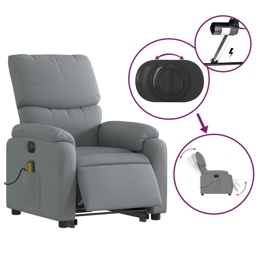 Fauteuil inclinable de massage électrique Gris clair Tissu - 6