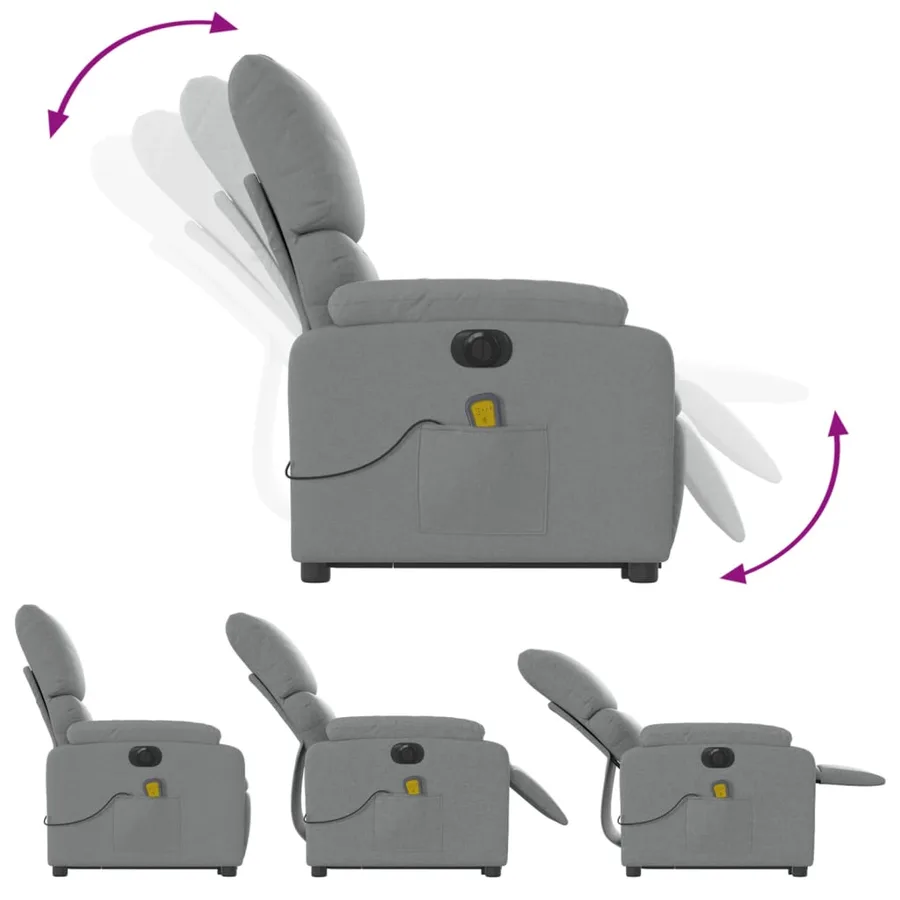 Fauteuil inclinable de massage électrique Gris clair Tissu - 7