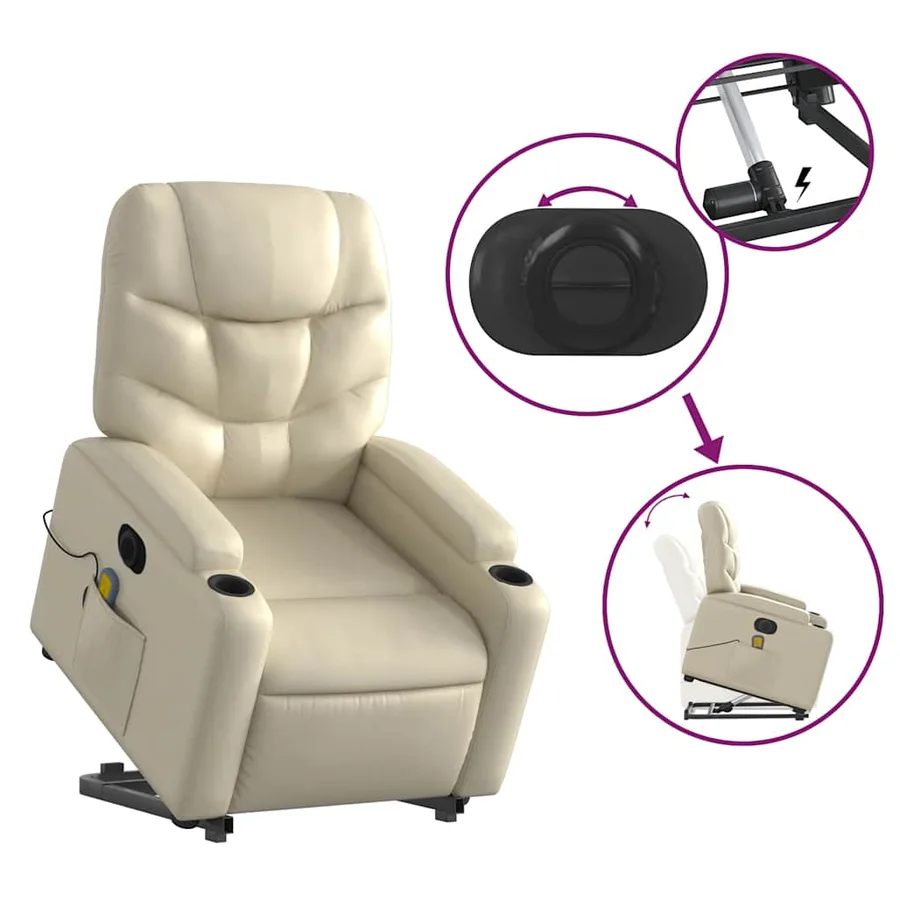 Fauteuil inclinable de massage électrique crème similicuir - 11