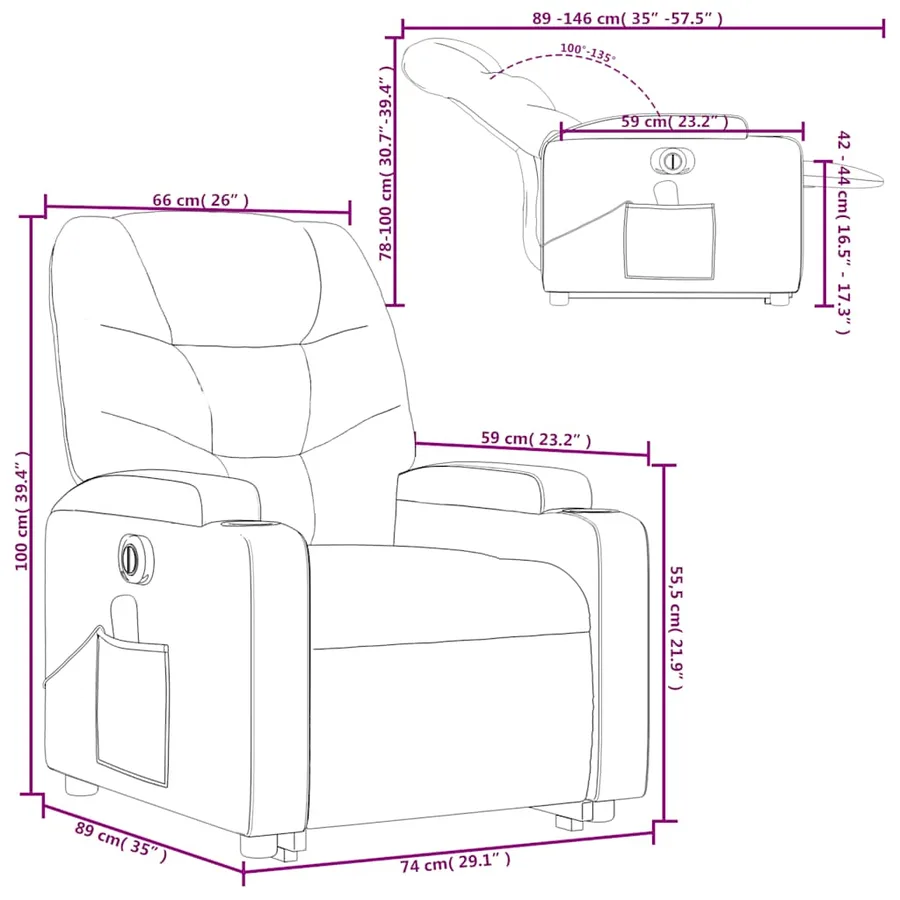Fauteuil inclinable de massage électrique crème similicuir - 17