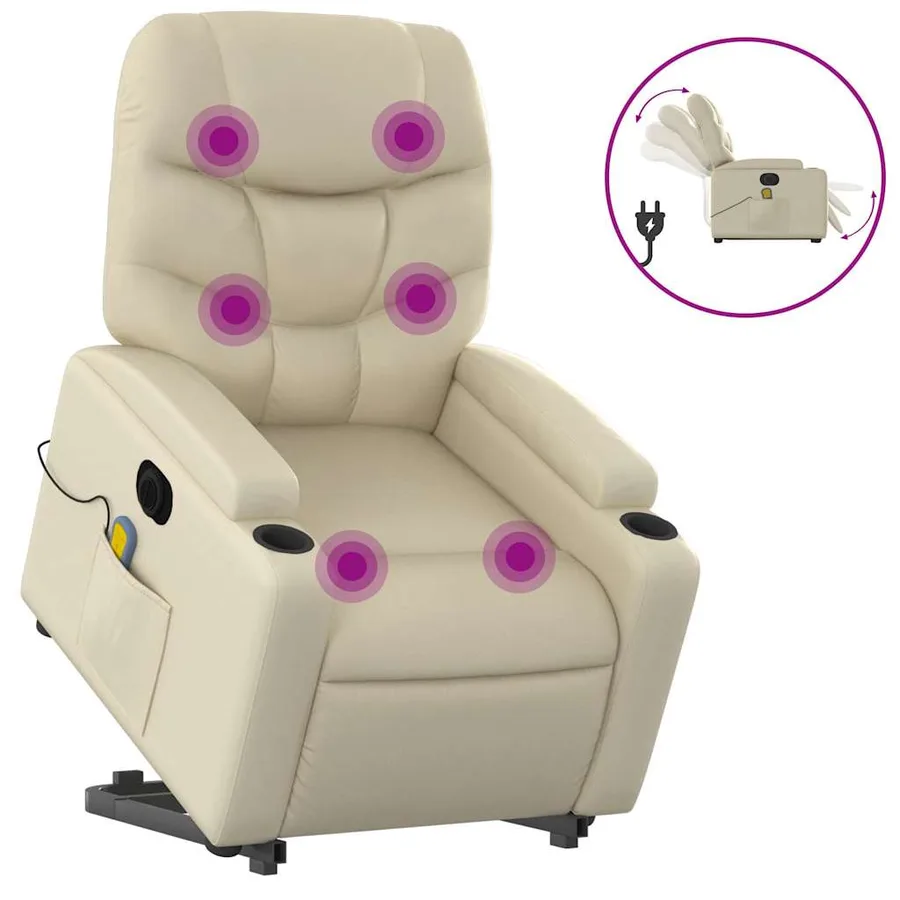 Fauteuil inclinable de massage électrique crème similicuir - 2