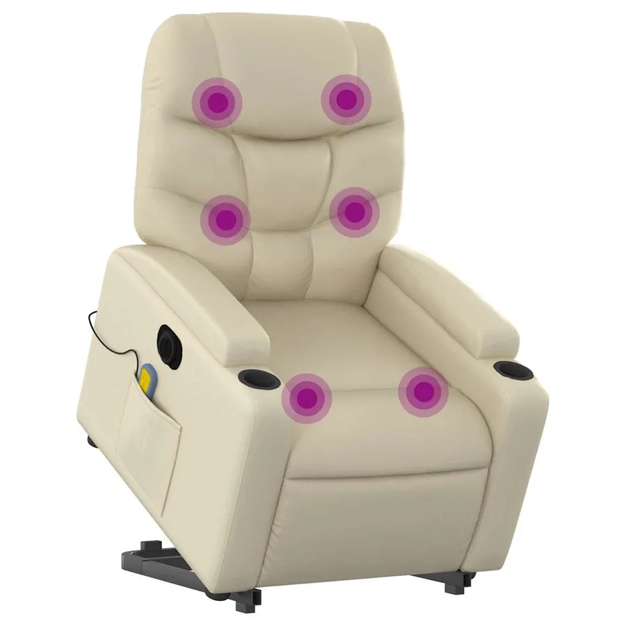 Fauteuil inclinable de massage électrique crème similicuir - 3