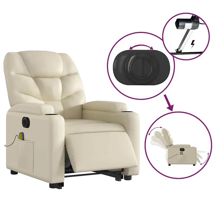 Fauteuil inclinable de massage électrique crème similicuir - 6