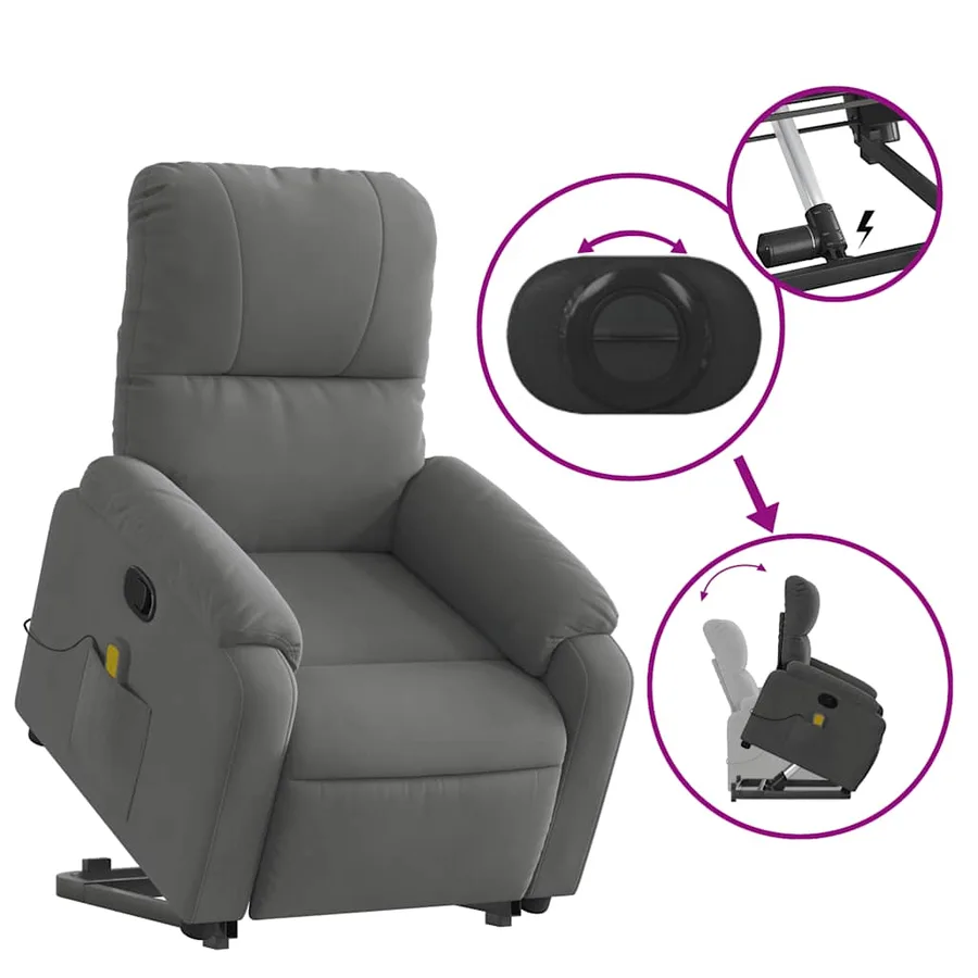 Fauteuil inclinable de massage gris foncé tissu microfibre - 6
