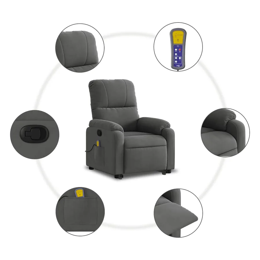 Fauteuil inclinable de massage gris foncé tissu microfibre - 8