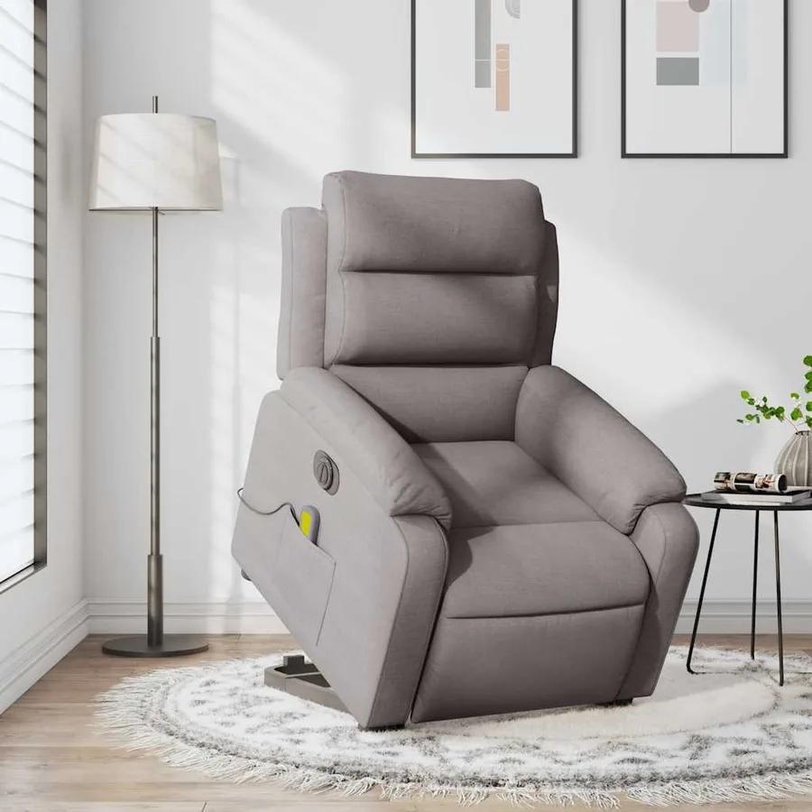 Fauteuil inclinable de massage électrique Taupe Tissu - 16
