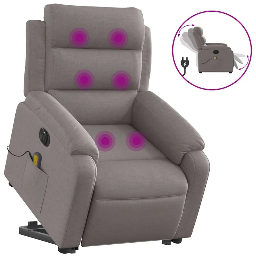 Fauteuil inclinable de massage électrique Taupe Tissu - 2