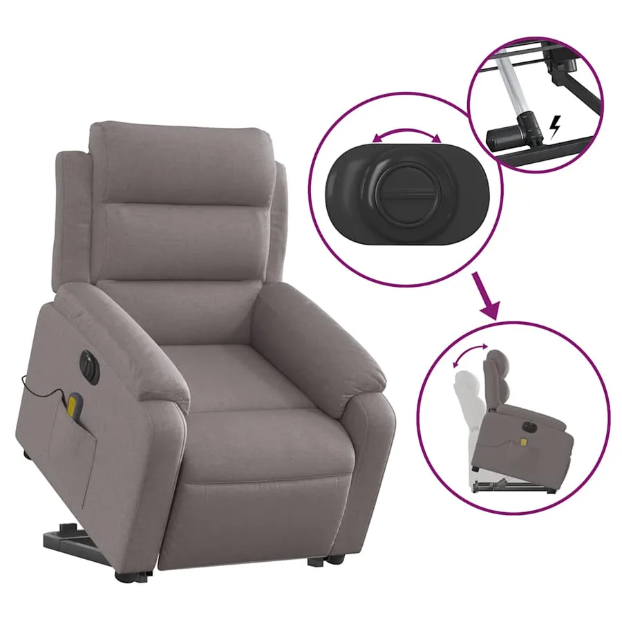 Fauteuil inclinable de massage électrique Taupe Tissu - 6