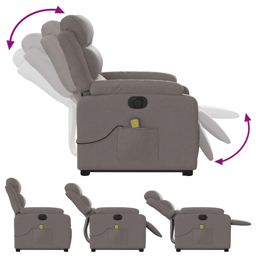 Fauteuil inclinable de massage électrique Taupe Tissu - 7
