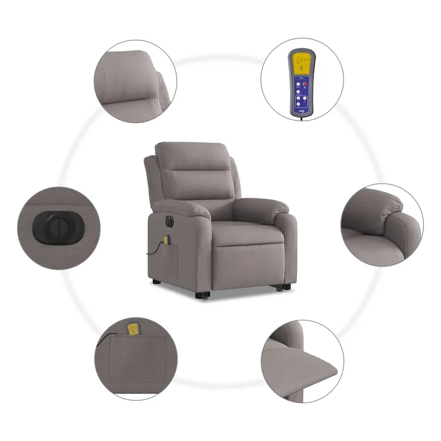 Fauteuil inclinable de massage électrique Taupe Tissu - 8
