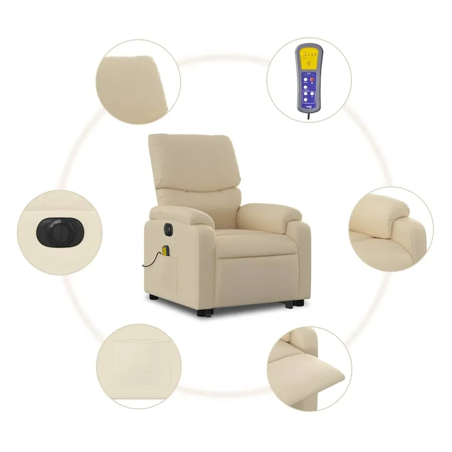 Fauteuil inclinable de massage électrique Crème Tissu - 8