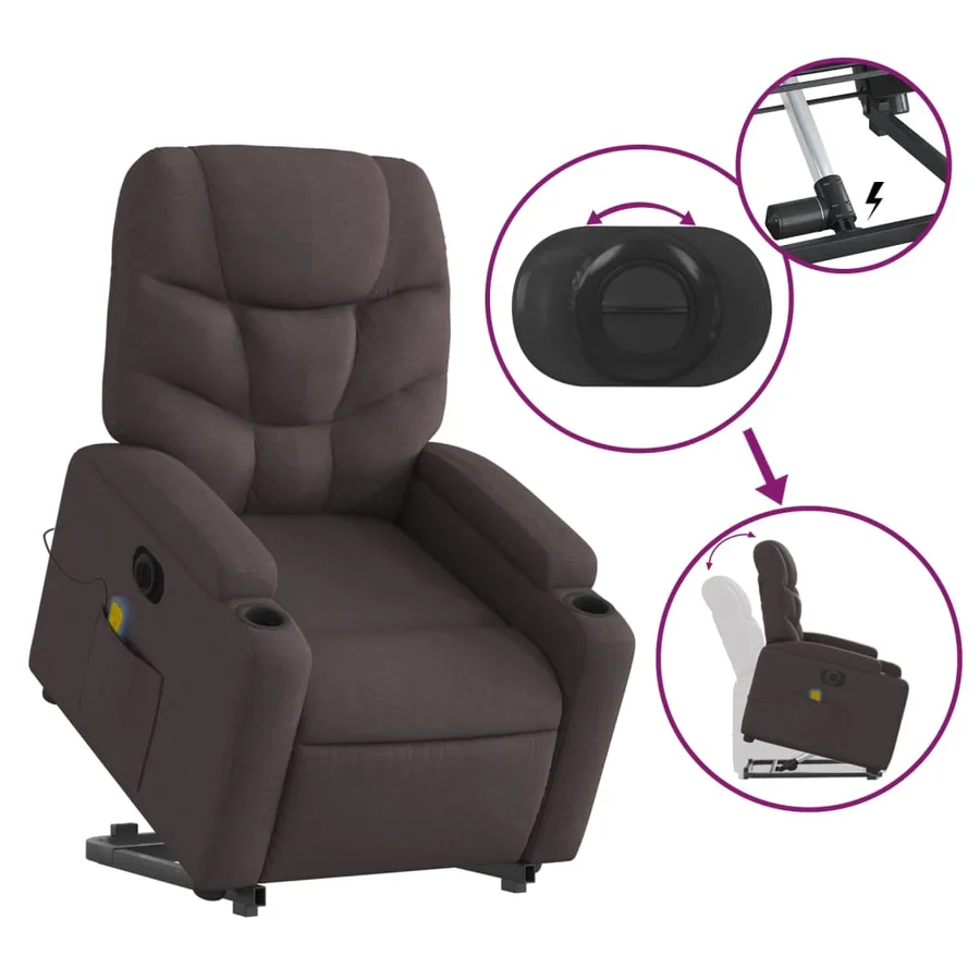 Fauteuil inclinable de massage électrique Marron foncé Tissu - 11