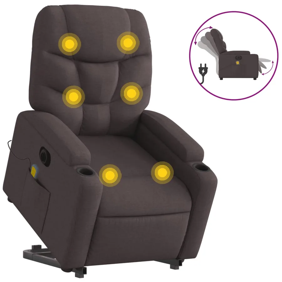 Fauteuil inclinable de massage électrique Marron foncé Tissu - 2