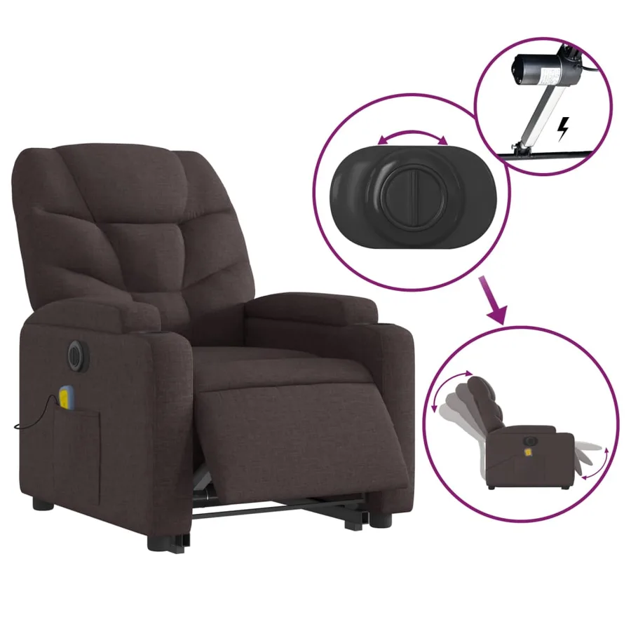 Fauteuil inclinable de massage électrique Marron foncé Tissu - 6
