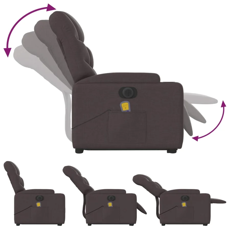 Fauteuil inclinable de massage électrique Marron foncé Tissu - 7
