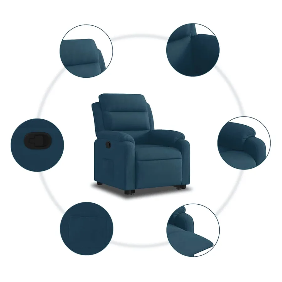 Fauteuil inclinable bleu velours - 11