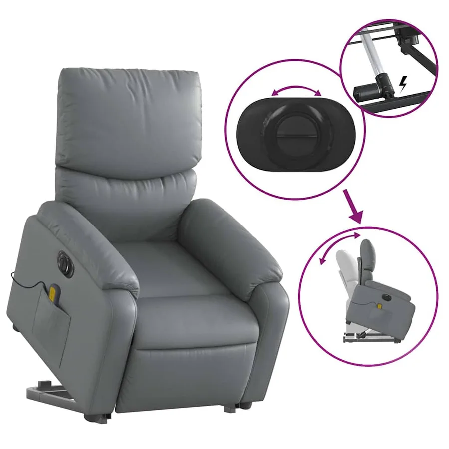 Fauteuil inclinable de massage électrique gris similicuir - 11
