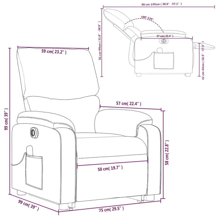 Fauteuil inclinable de massage électrique gris similicuir - 17