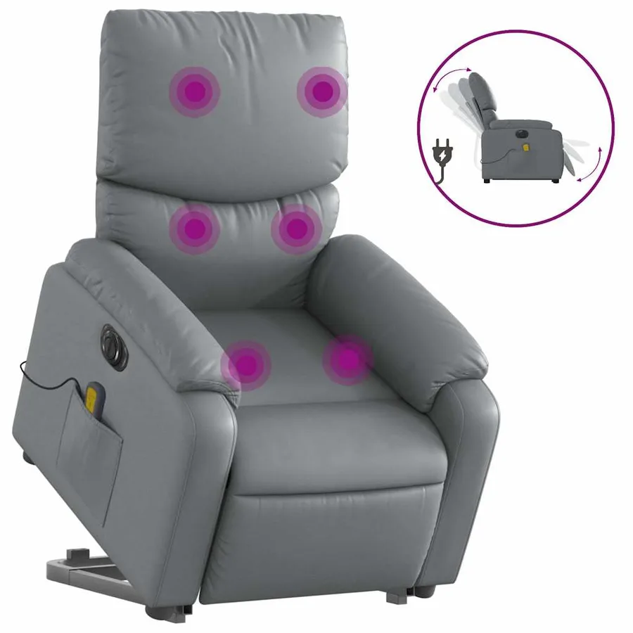 Fauteuil inclinable de massage électrique gris similicuir - 2