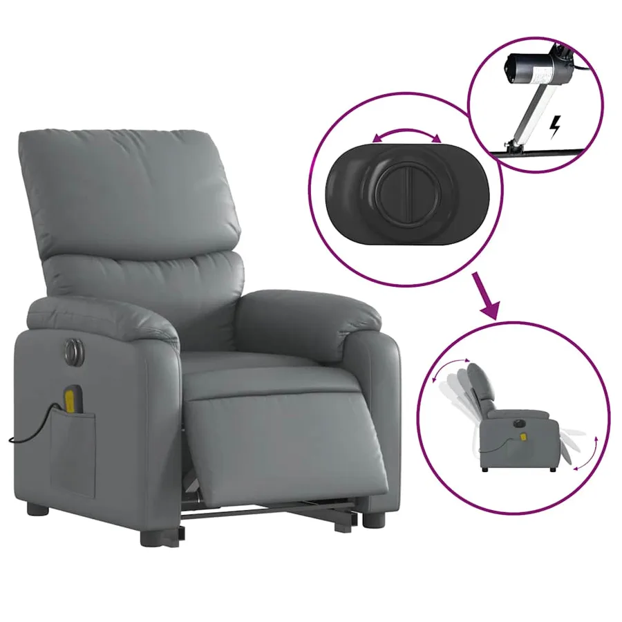 Fauteuil inclinable de massage électrique gris similicuir - 6