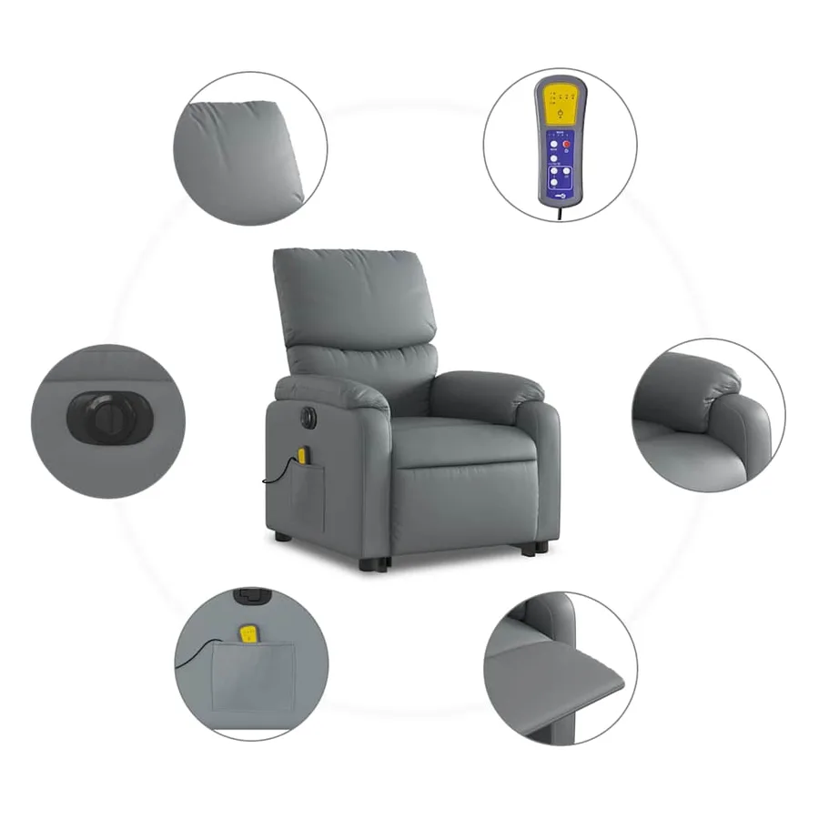 Fauteuil inclinable de massage électrique gris similicuir - 8