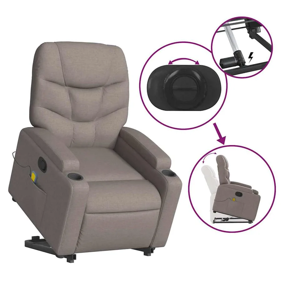Fauteuil inclinable de massage Taupe Tissu - 6