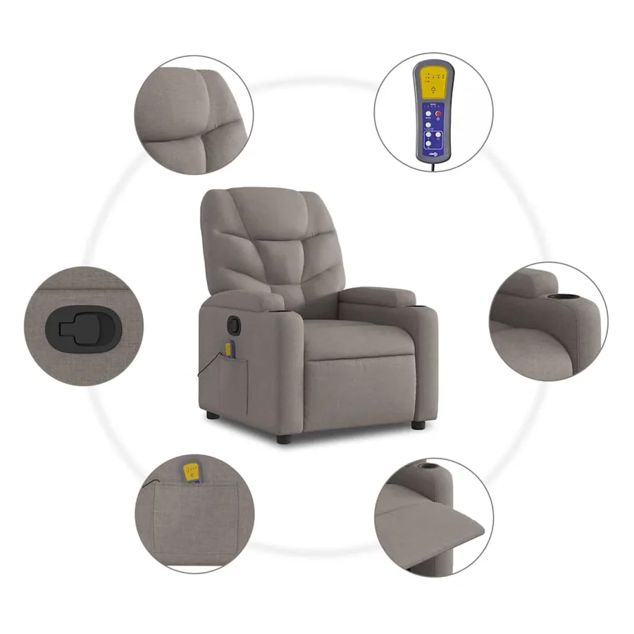Fauteuil inclinable de massage Taupe Tissu - 8