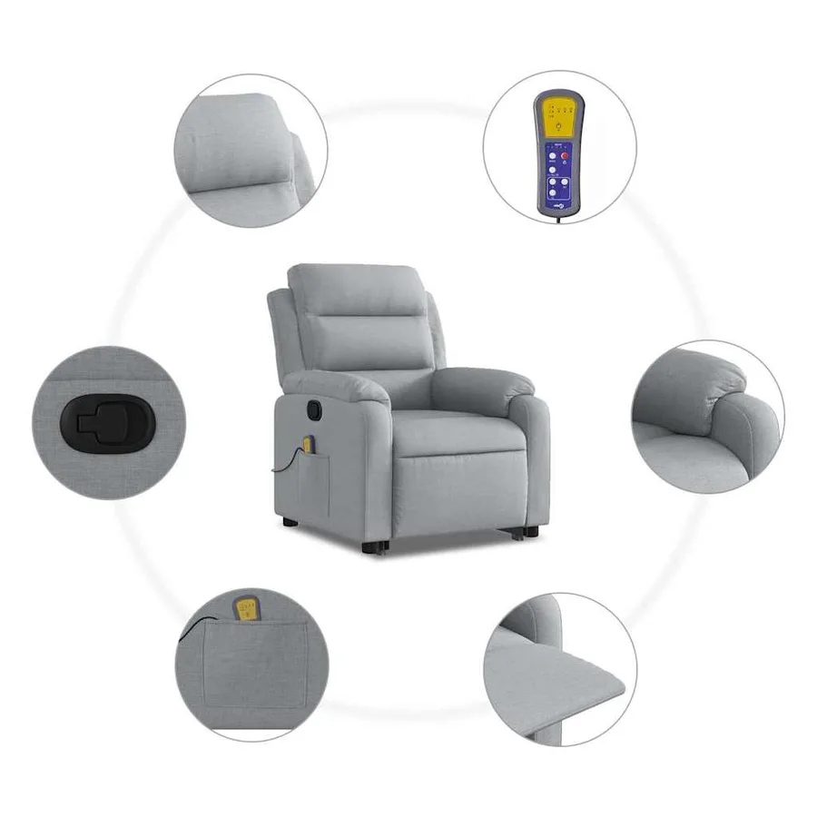 Fauteuil de massage inclinable Gris clair Tissu - 8