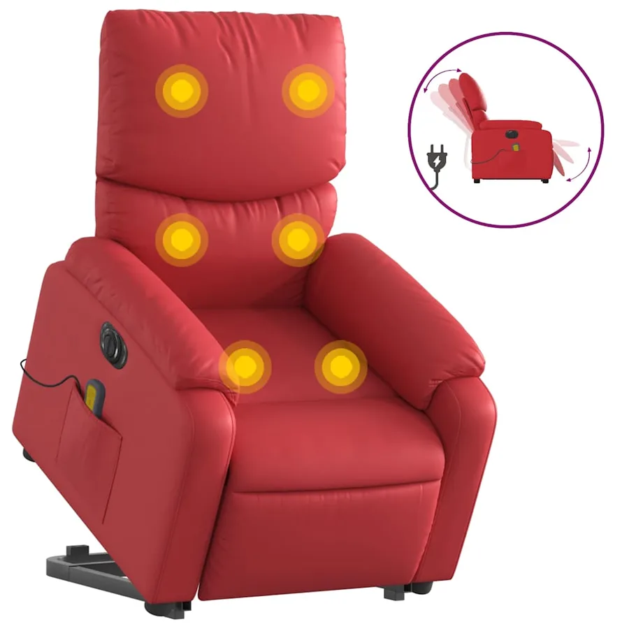 Fauteuil inclinable de massage électrique rouge similicuir - 2